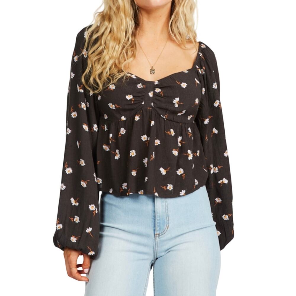 BILLABONG LOVE YOU MORE LONG SLEEVE BLOUSE IN OFF BLACK NWOT WOMEN'S SIZE MEDIUM